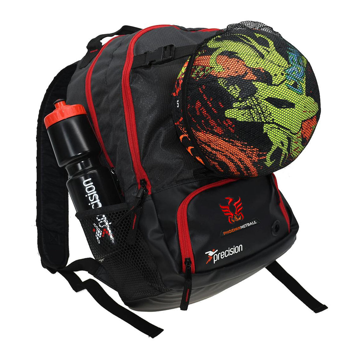 Phoenix Netball Back Pack with Ball Holder: Black