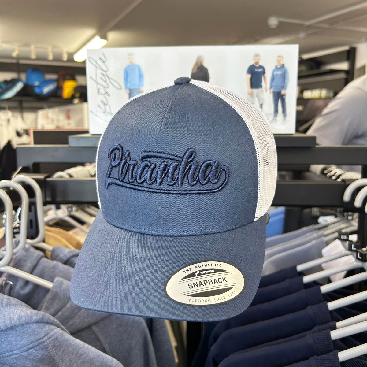 Piranha Baseball Cap: Navy/White