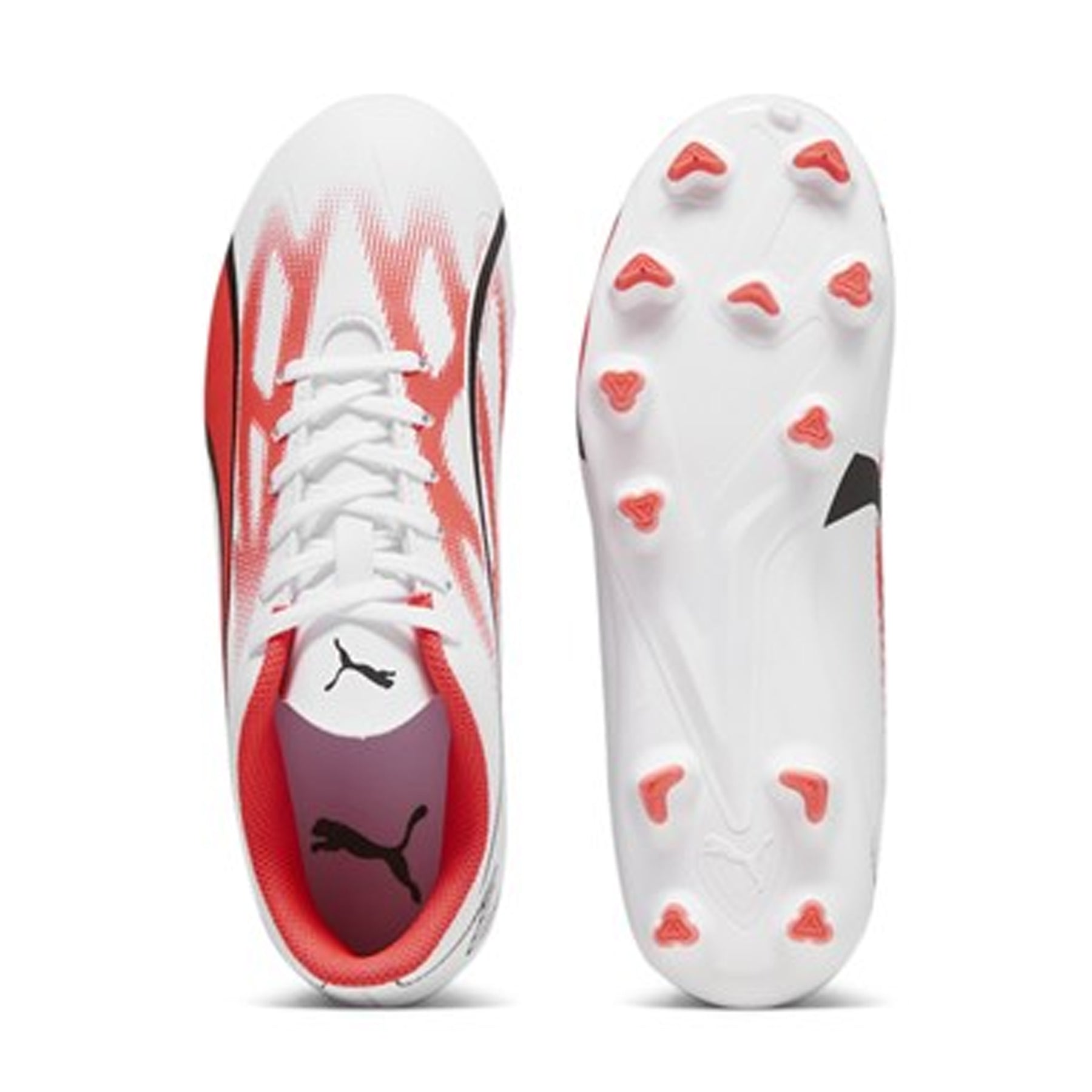 Puma Ultra Play FG Junior Football Boots: White/Fire Orchid