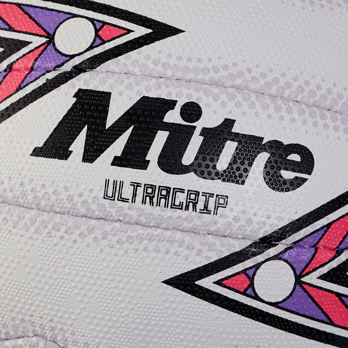 Mitre Ultragrip F18P Netball: White/Black/Purple - 5