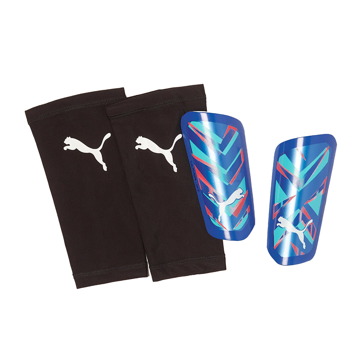 Puma Ultra Light Sleeve Football Shin Pads: Bluemazing/Electric Peppermint