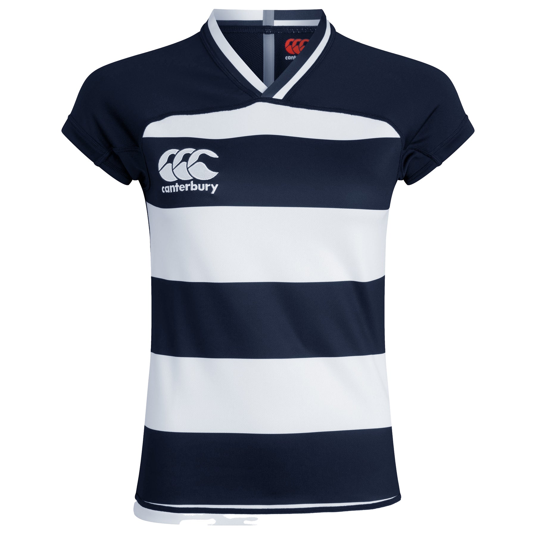 Canterbury Womens Vapodri Hooped Evader Jersey: Navy/White