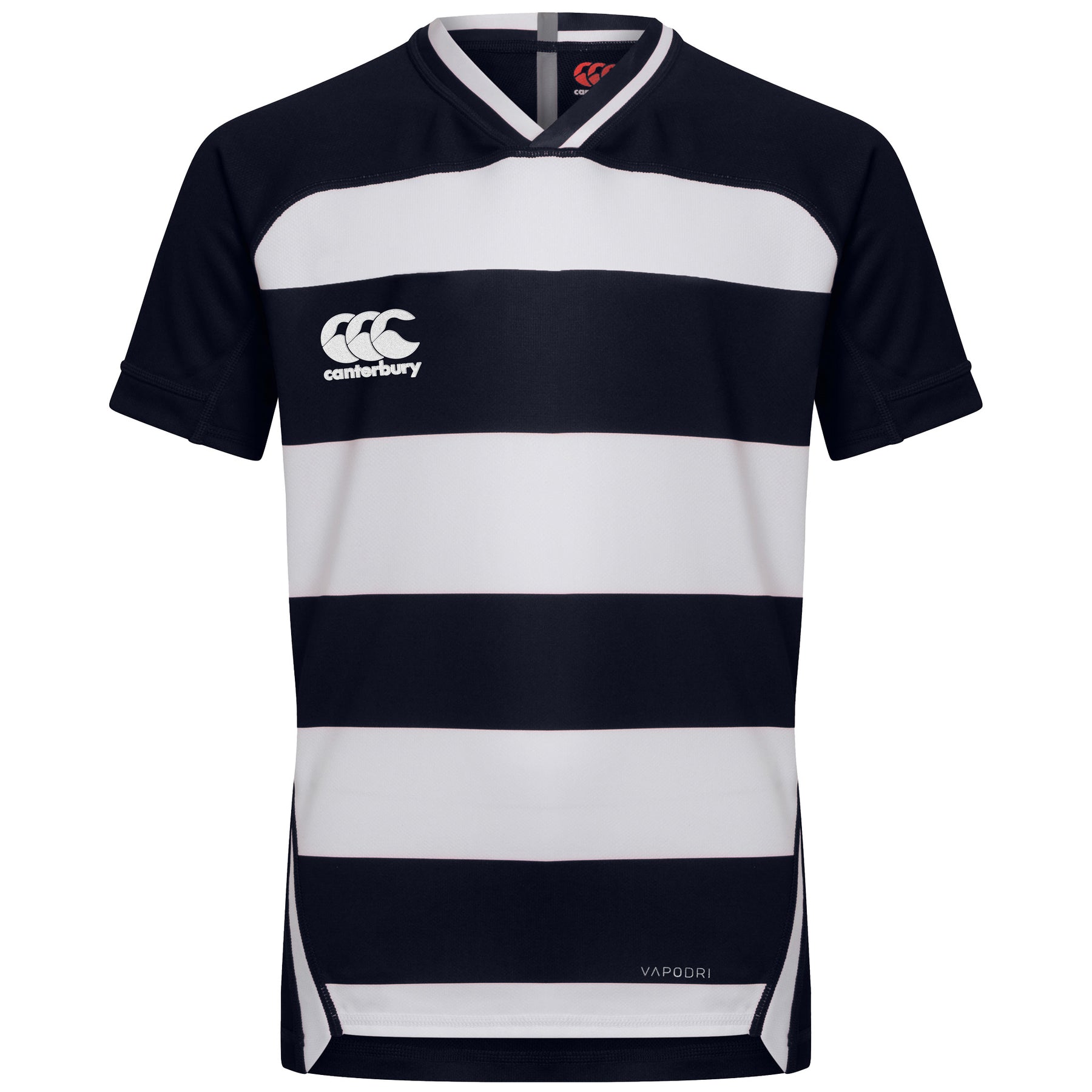 Canterbury Junior Vapodri Hooped Evader Jersey: Navy/White