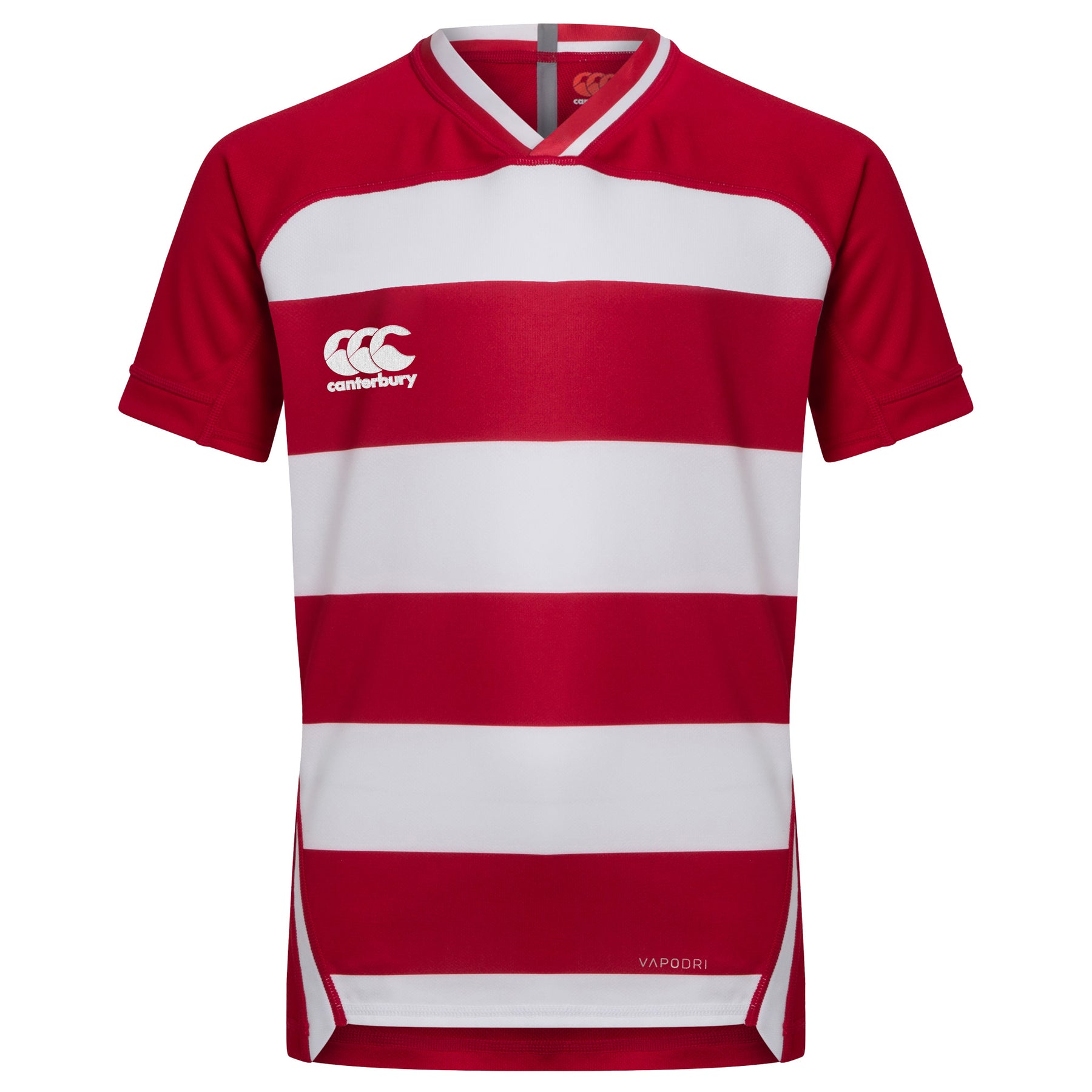 Canterbury Junior Vapodri Hooped Evader Jersey: Red/White