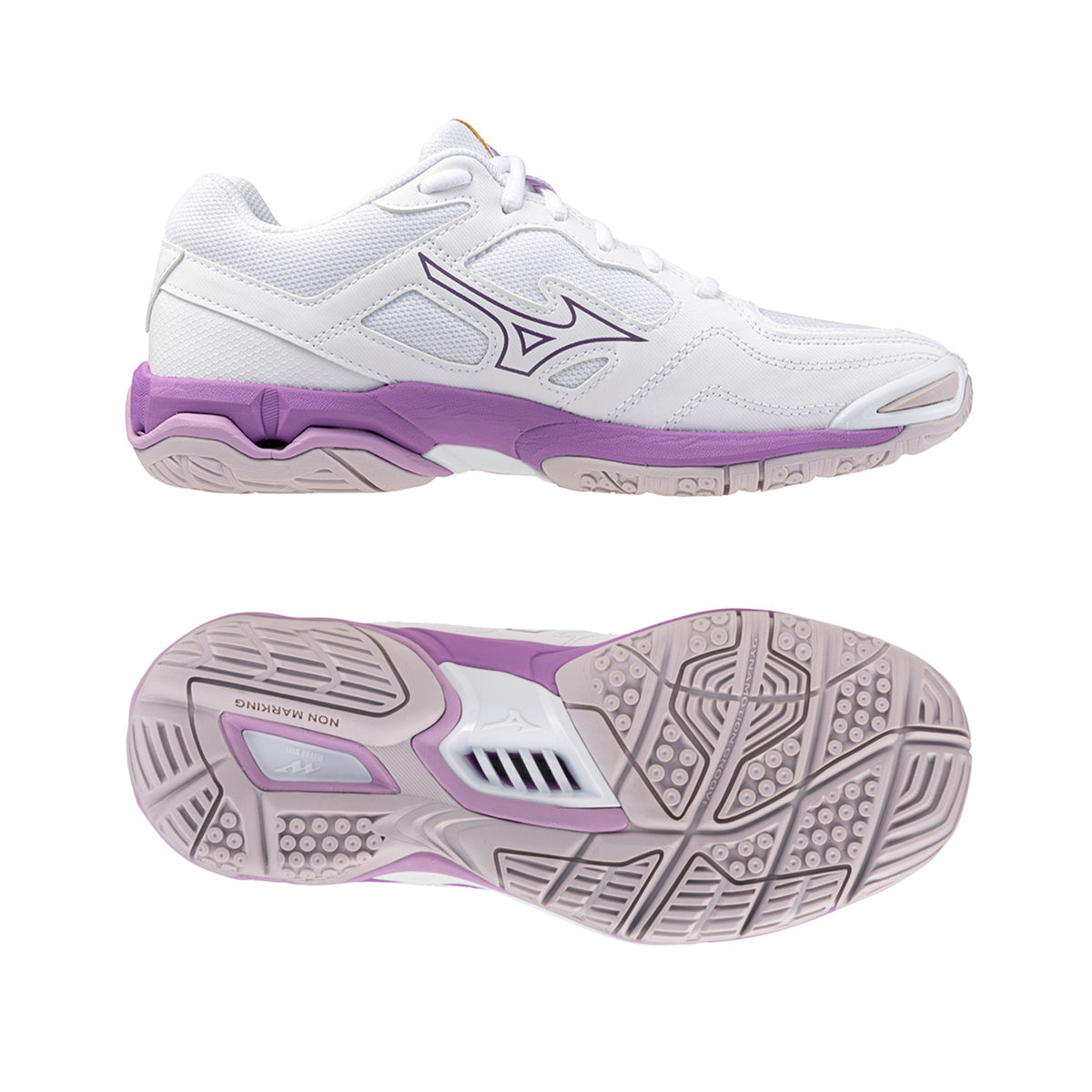 Mizuno Wave Phantom Netball Shoes: White/Purple/Quince
