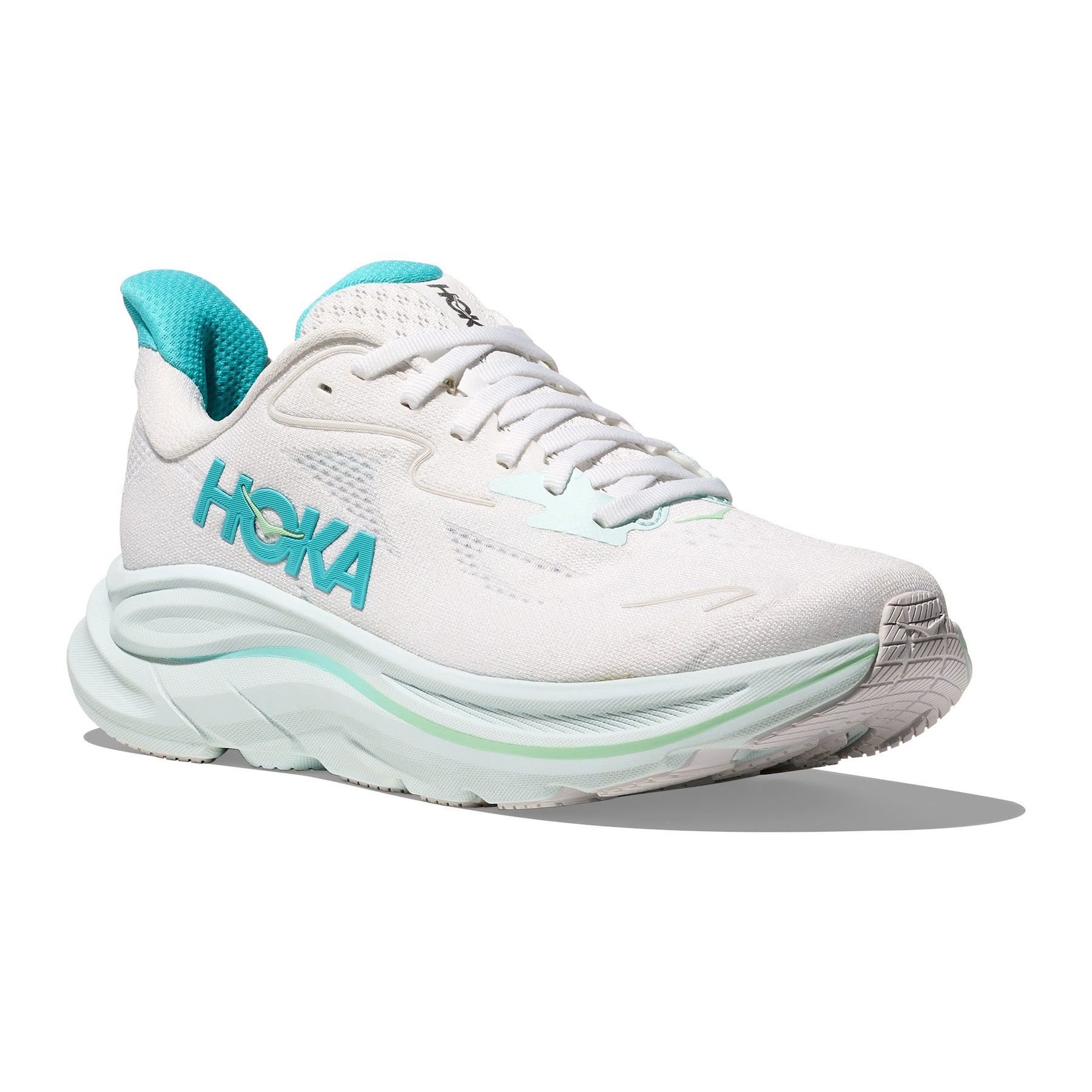 Hoka Clifton 10 Womens Running Shoes: White/Cielo Blue