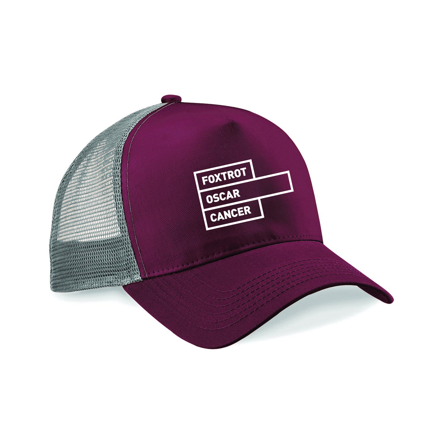 Foxtrot Oscar Snapback Trucker Cap: Burgundy/Grey