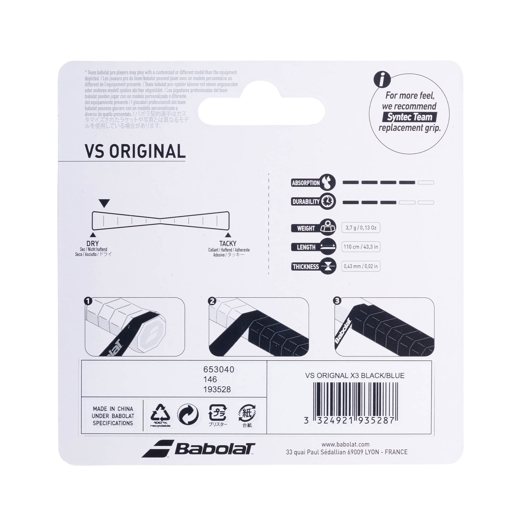Babolat VS Original Overgrip x3: White