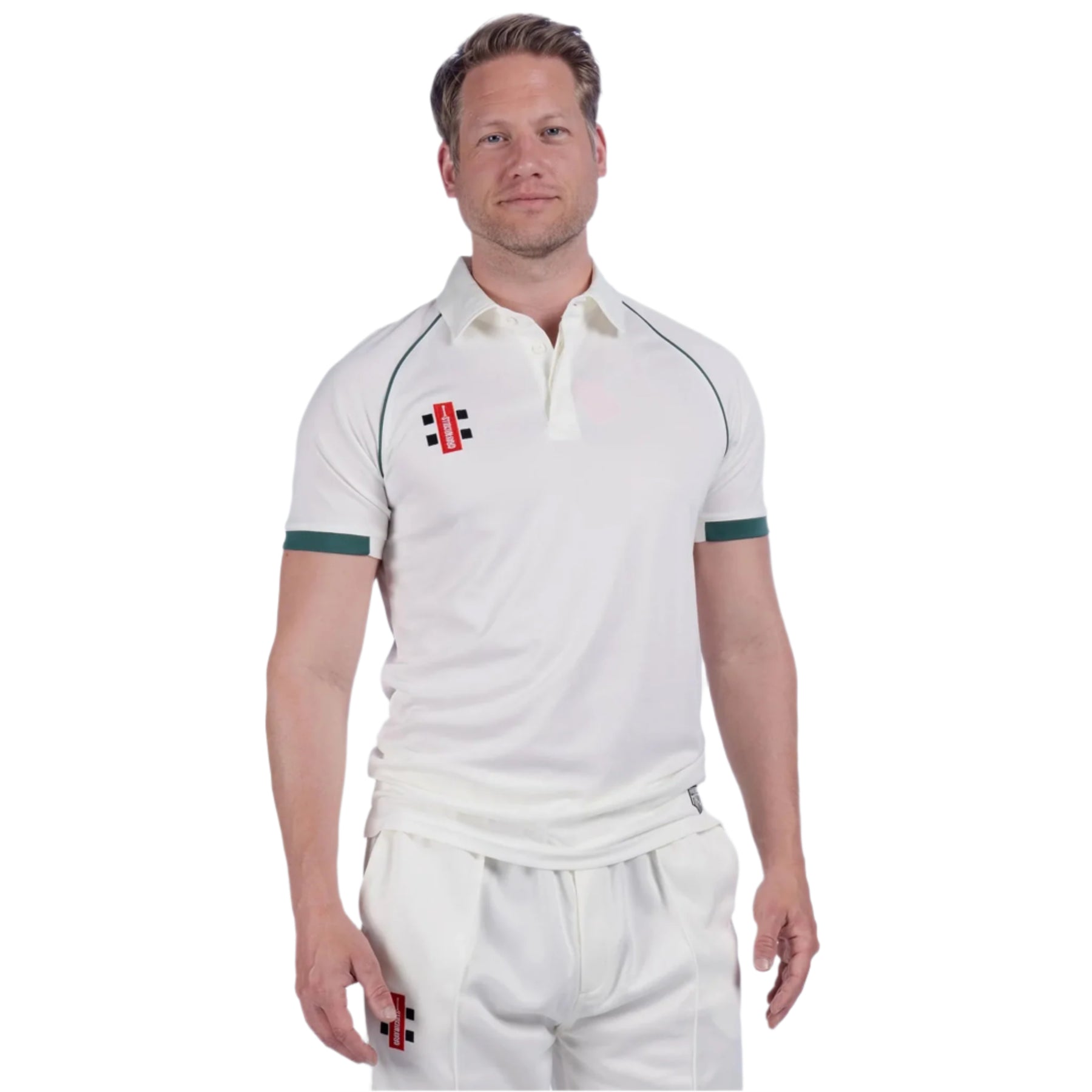 Gray Nicolls Matrix V2 Short Sleeve Cricket Shirt: Ivory/Green