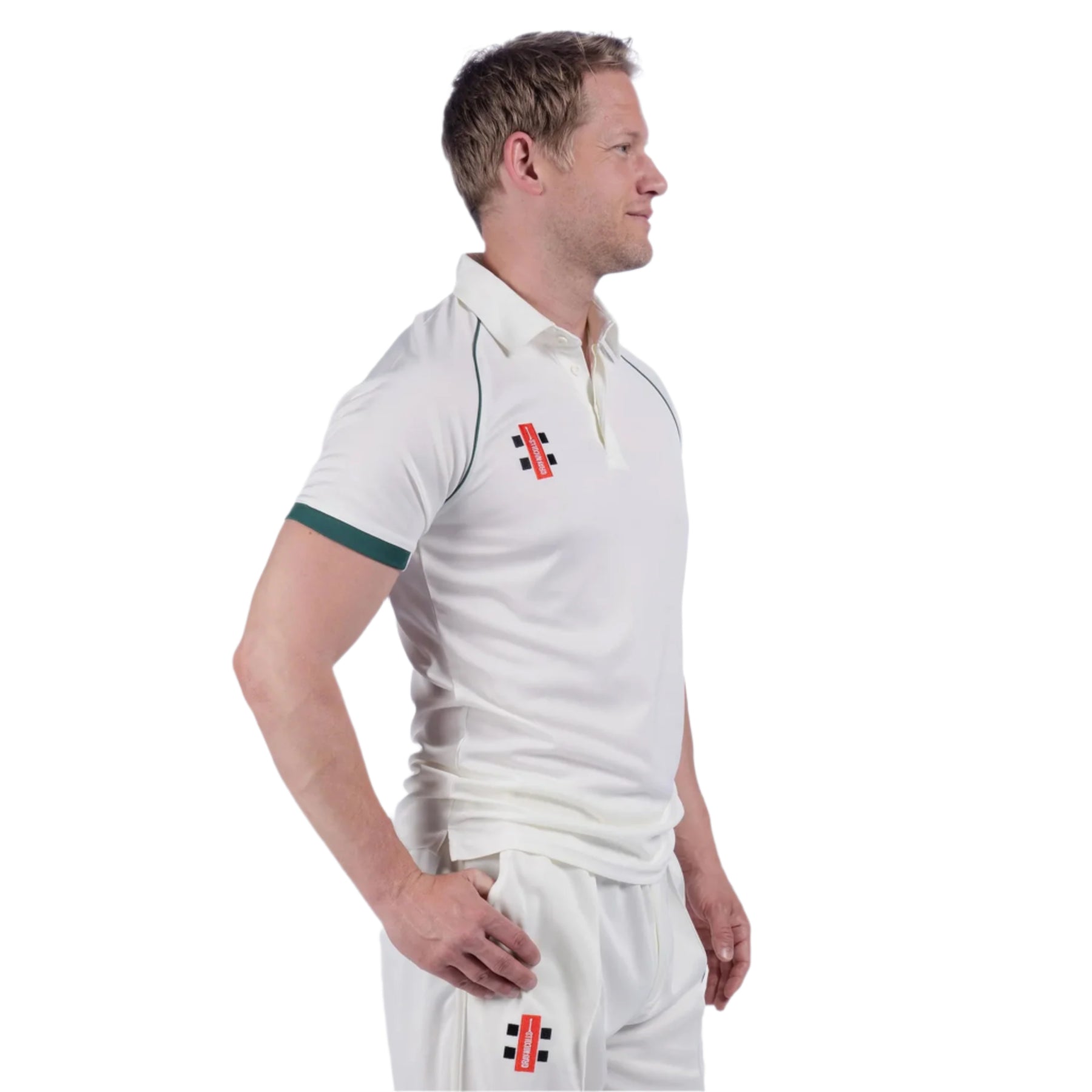 Gray Nicolls Matrix V2 Short Sleeve Cricket Shirt: Ivory/Green