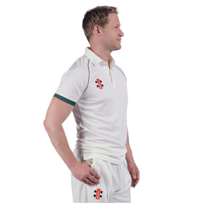 Gray Nicolls Matrix V2 Short Sleeve Cricket Shirt: Ivory/Green