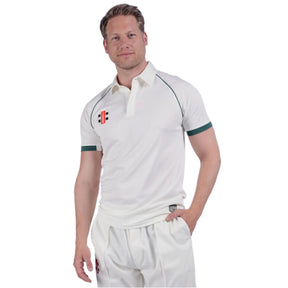 Gray Nicolls Matrix V2 Short Sleeve Cricket Shirt: Ivory/Green