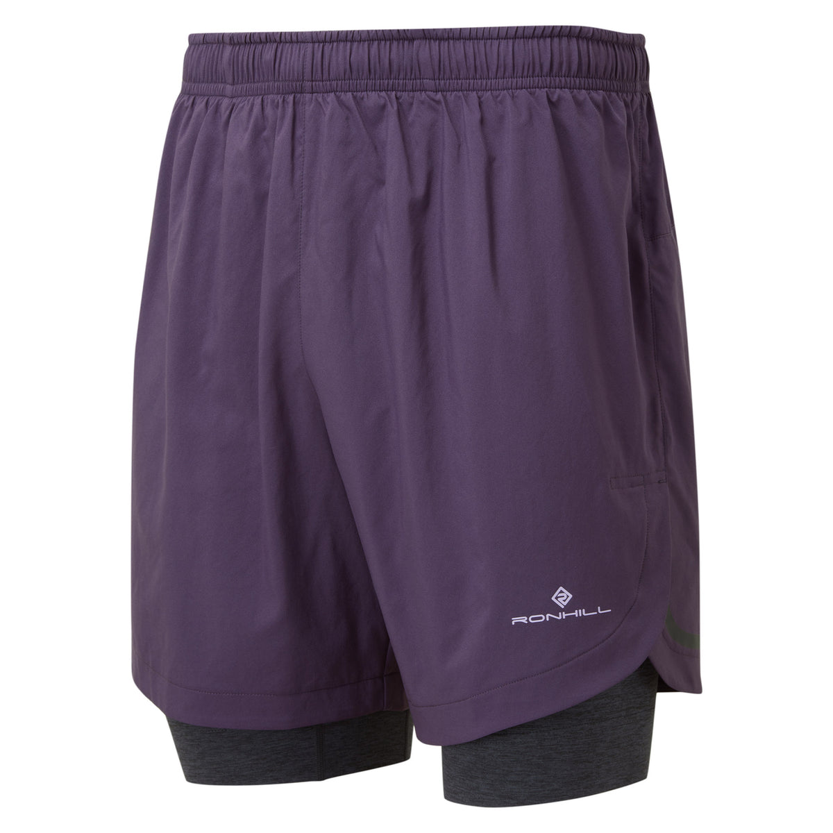 Ronhill Mens Life 7inch Twin Shorts: Nightshade/Charcoal Marl