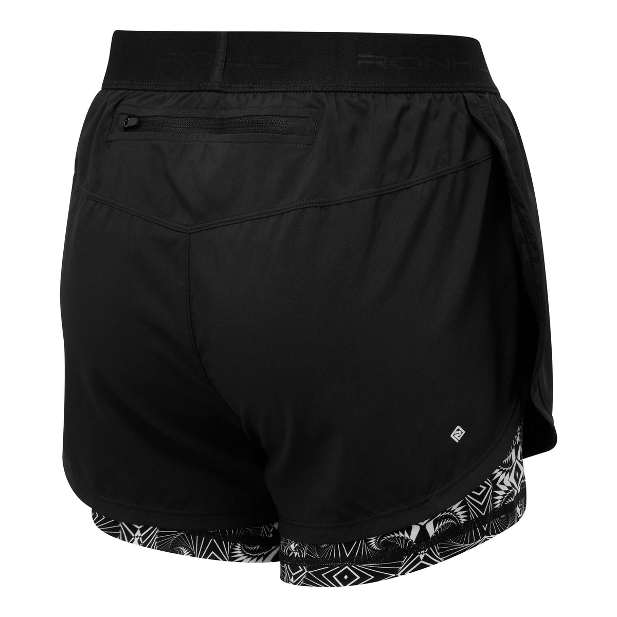 Ronhill Womens Life Twin Shorts: Black/Mono Magic Eye