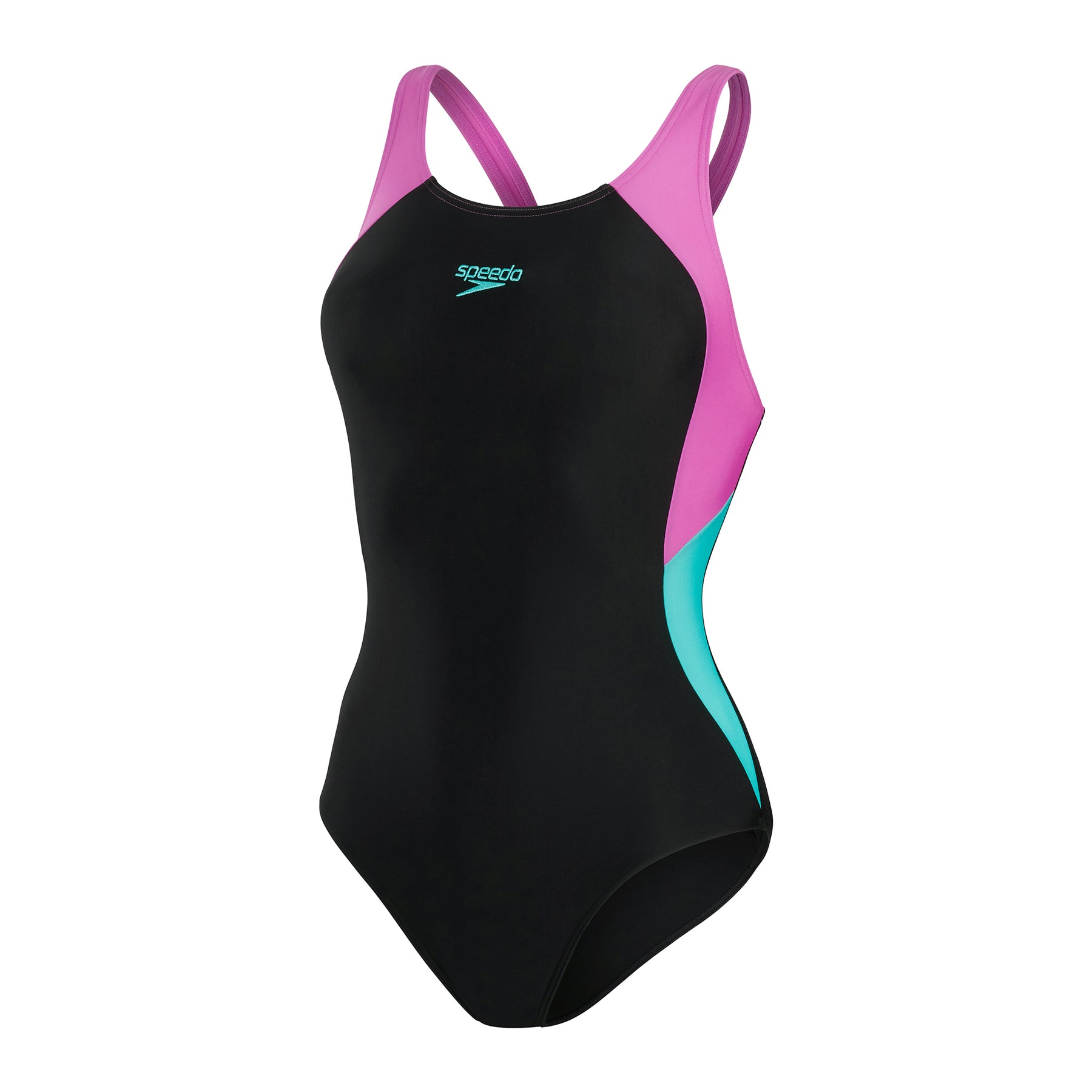 Speedo Women's Colourblock Splice Muscleback Swimsuit: Black/Blue