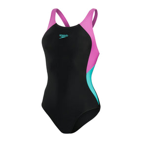 Speedo Women's Colourblock Splice Muscleback Swimsuit: Black/Blue