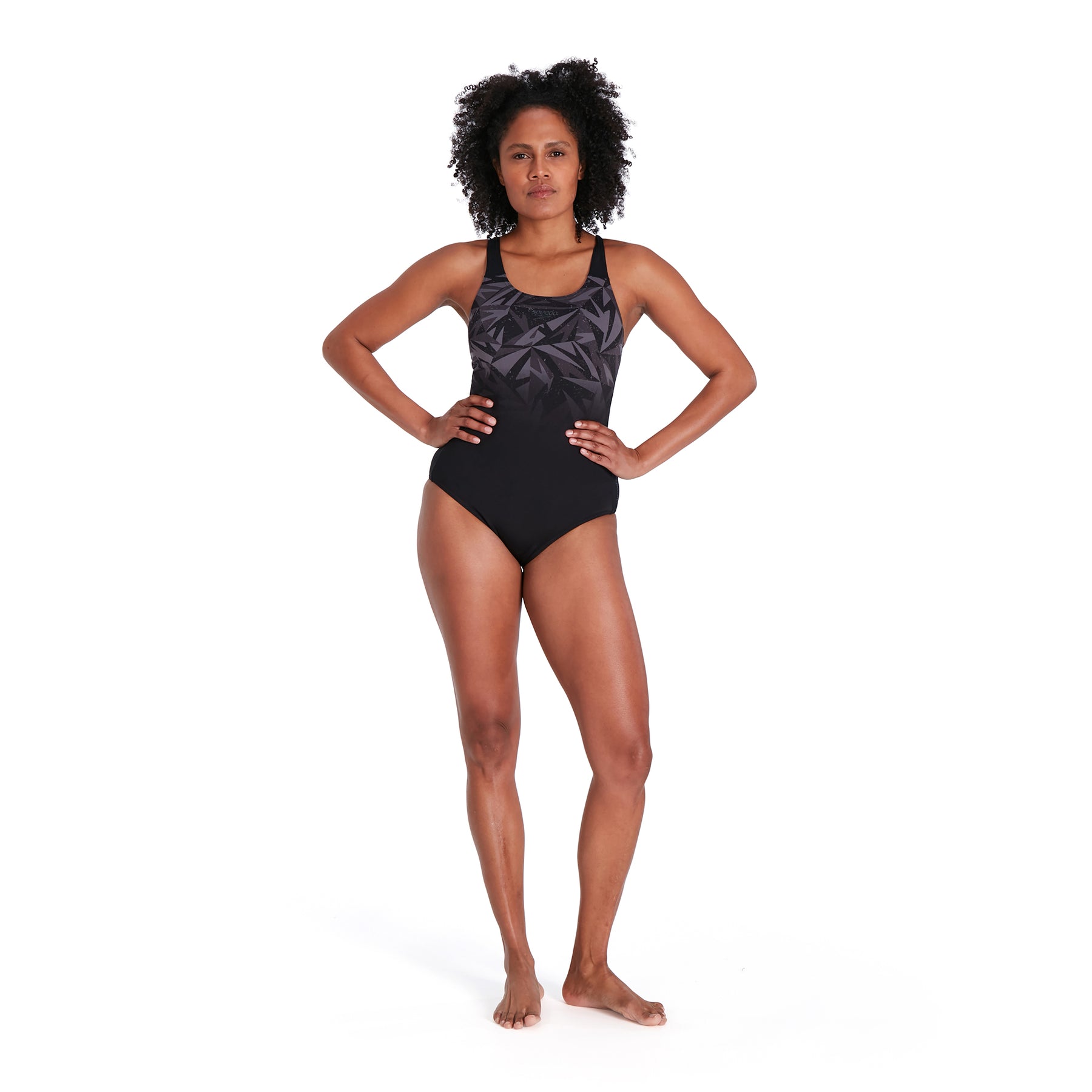 Speedo Women's Hyperboom Placement Muscleback Swimsuit: Black/Grey