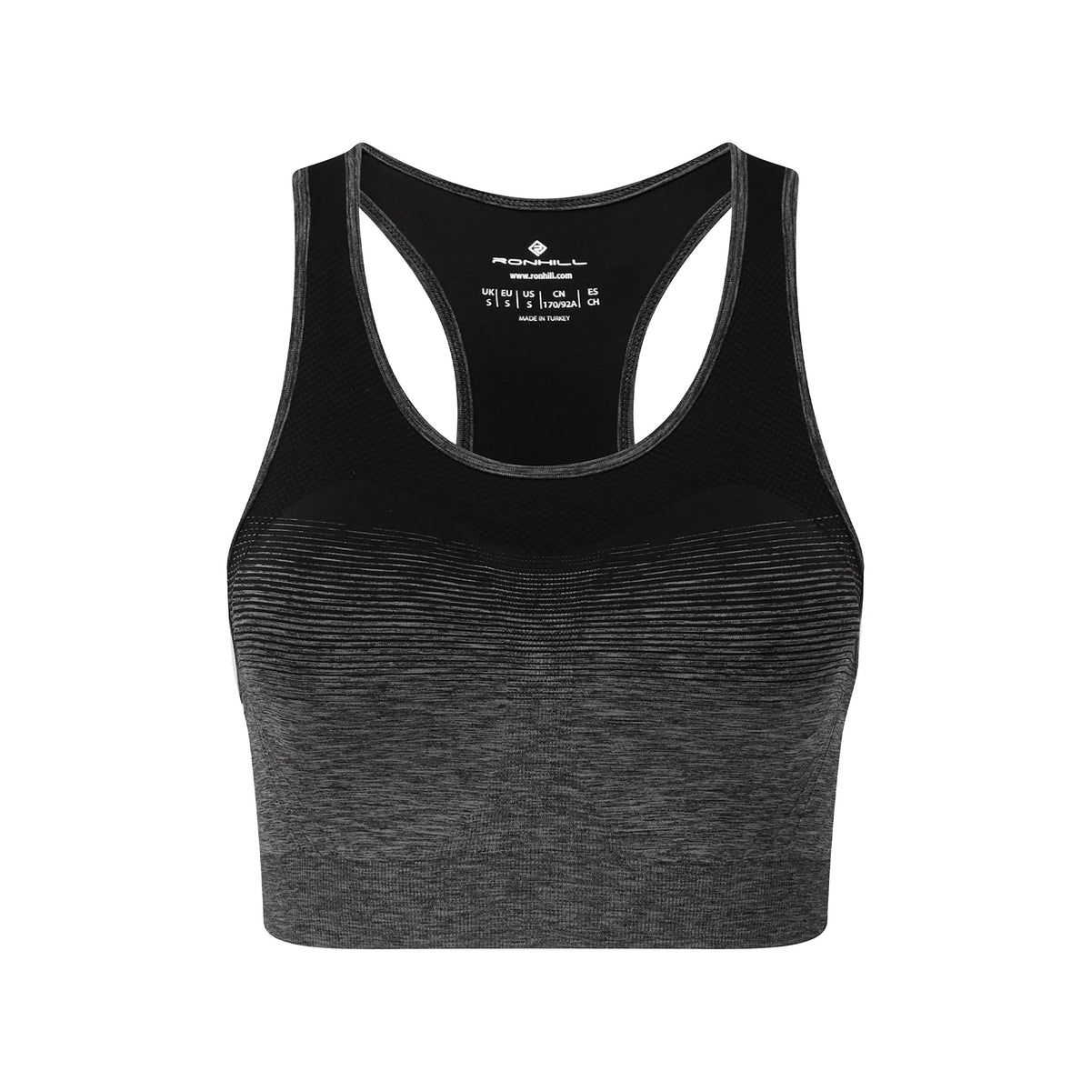 Ronhill Womens Life Run Bra: Black/Grey Marl